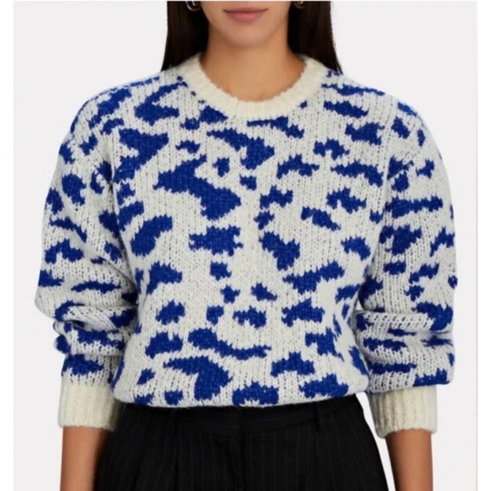 MOTHER The Crop Alpaca-Blend Animal Print Knit Sweater Large NWT